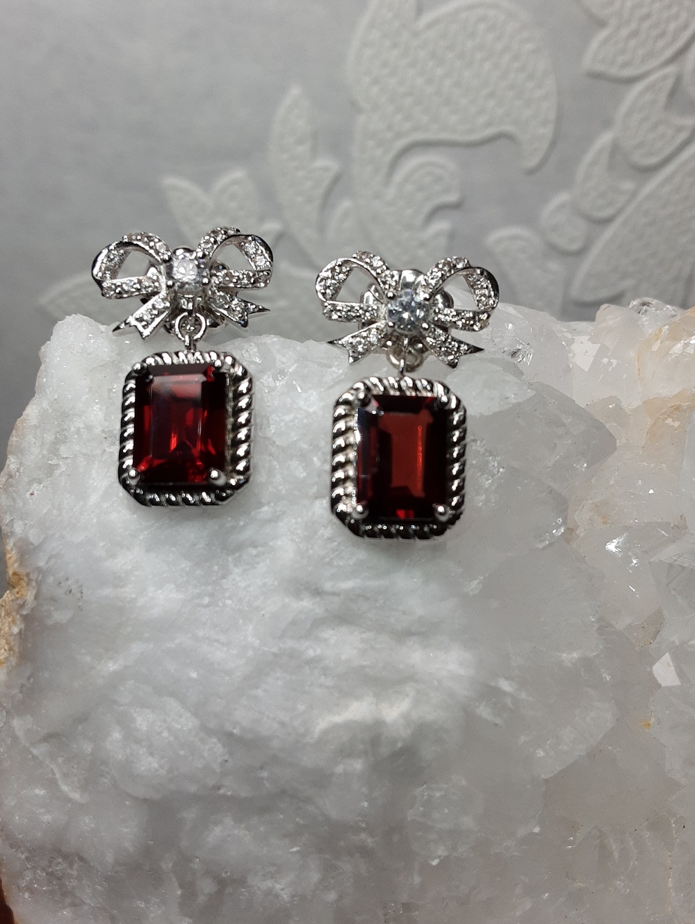 925 Garnet, Bow Earrings. PRICE IS FIRM.